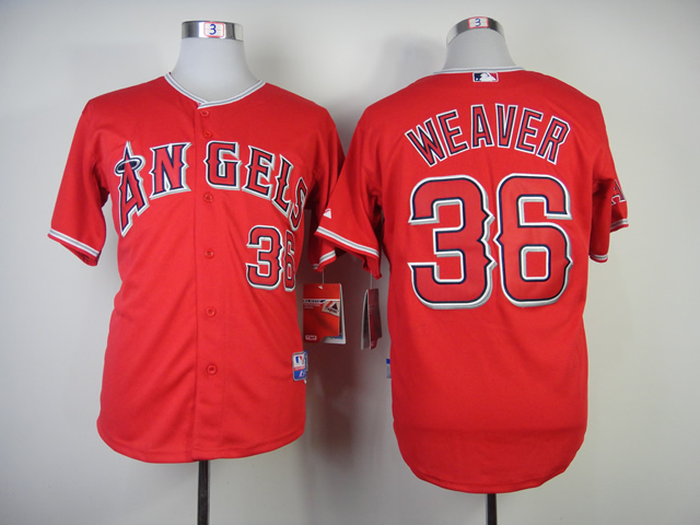 Men Los Angeles Angels 36 Weaver Red MLB Jerseys